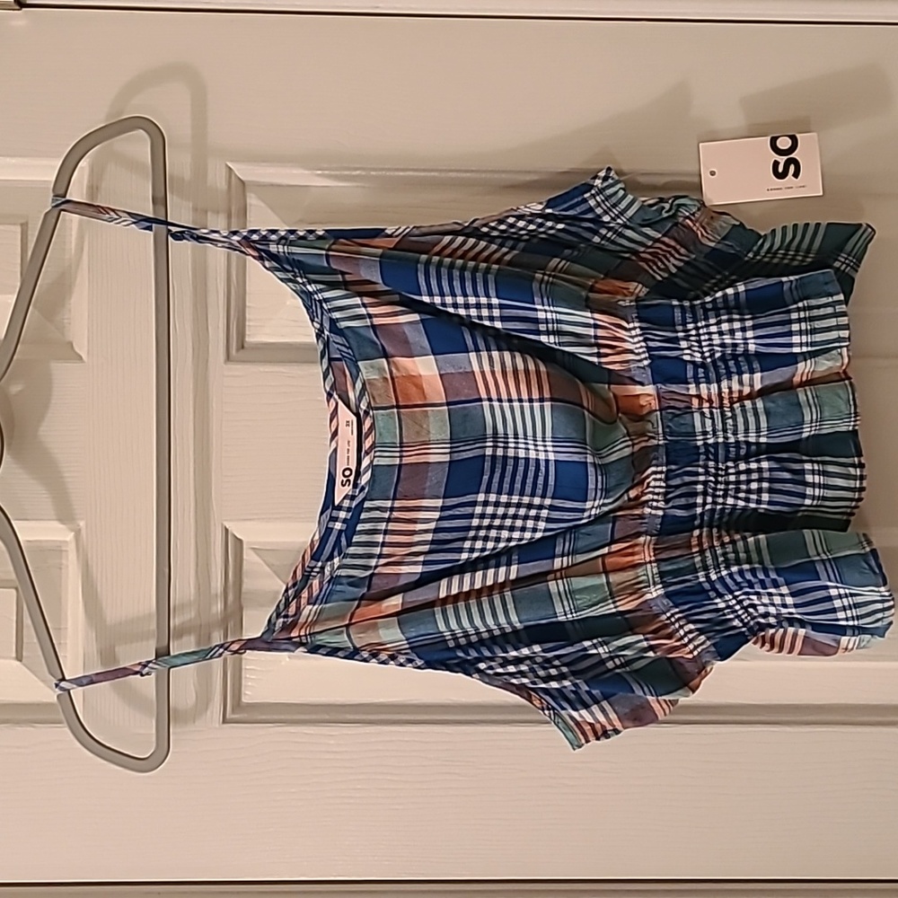 SO BRAND WOMEN'S JUNIOR BLUE AND WHITE PLAID JUNIOR SUMMER TOP SIZE XL